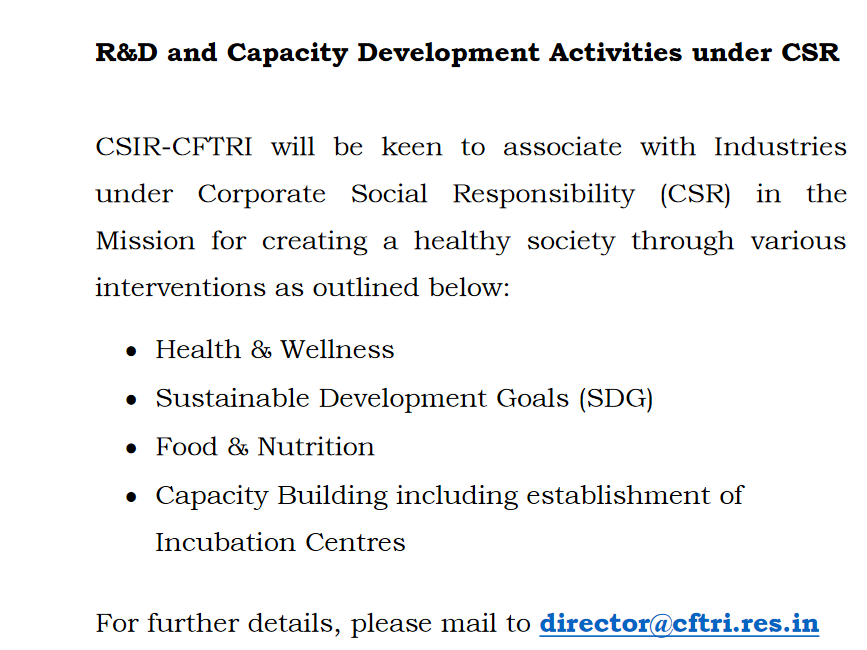 Notice: R&D and Capacity Development Activities under CSR
