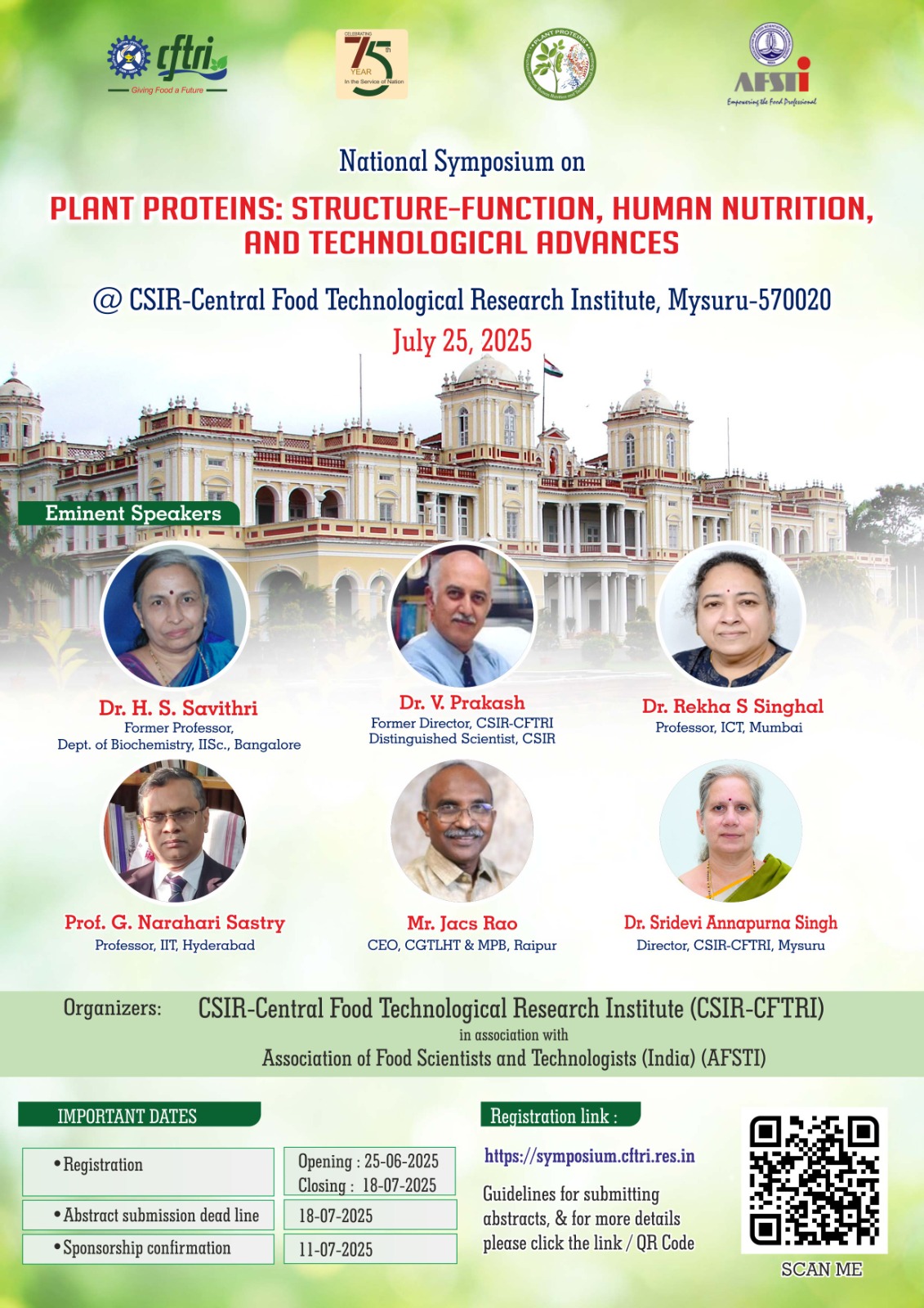 Poster: National Symposium on Plant Proteins at CSIR-CFTRI, Mysuru, 25 July 2025