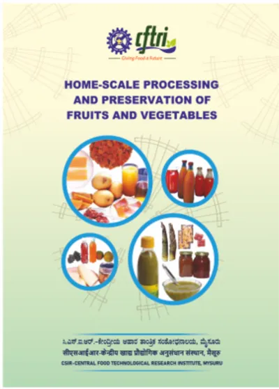 Cover of the monograph Home-scale Processing and Preservation of Fruits and Vegetables, with photos of preserved fruits and vegetables
